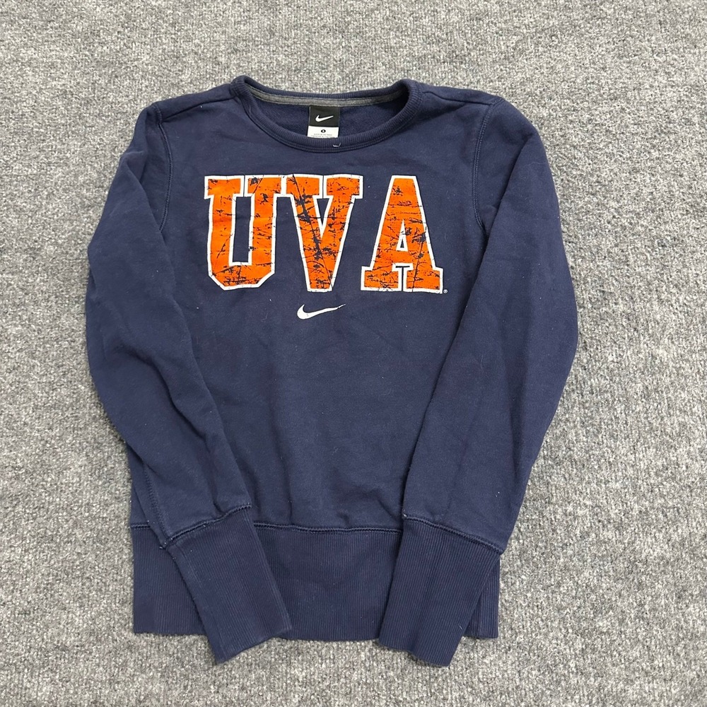 Nike Sweatshirt Womens Size S Navy Blue UVA Cotton Distressed Graphic Pullover